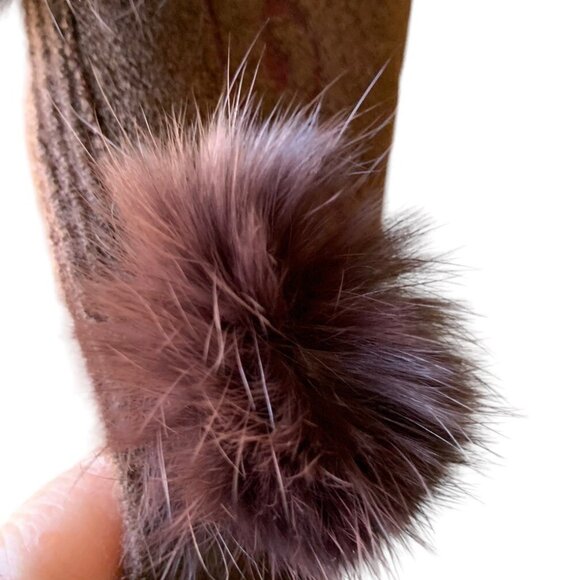 Vintage Woven Textured Fur Pom Pom with Embroidered Fringe Brown Art Shawl Brown - Picture 3 of 11